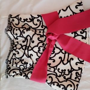 Bustier Black and White print with pink ribbon